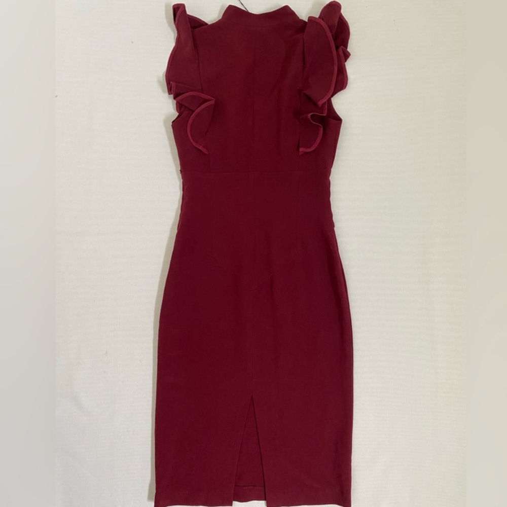 🎉HOST PICK✨Black Halo Wine Keyhole Slit Ruffle Sleeve Eva dress cocktail midi - Picture 10 of 11